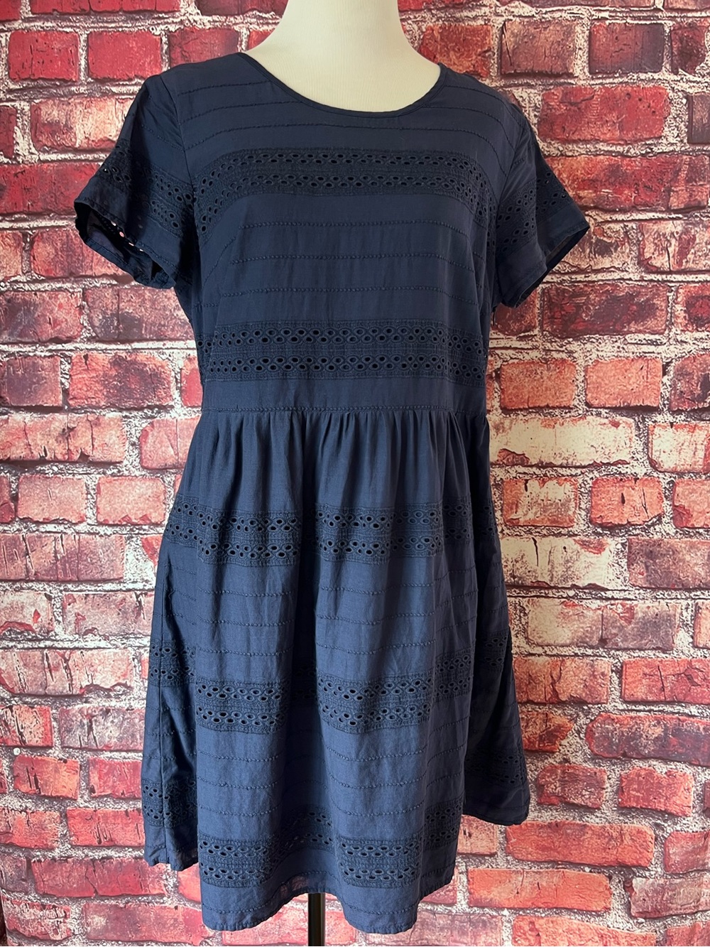 Old Navy Blue Eyelet Lace Short Sleeve Fit & Flare Dress M